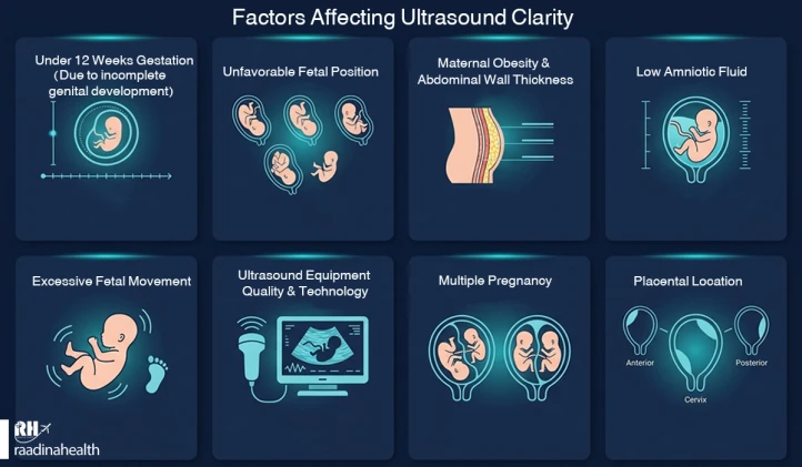 What factors make it difficult to determine gender on ultrasound?